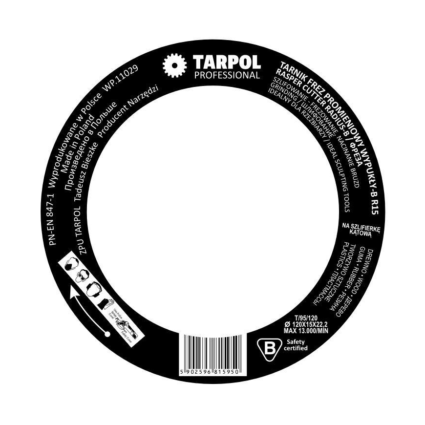 TARPOL milling disc for angle grinder 120 / 15mm T-95, radius R15 – 3