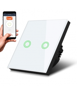 Maclean Smart WiFi Dual Touch Light Switch Compatible with Tuya App Wall Glass Switch with Color Changeable LED Backlight Revers