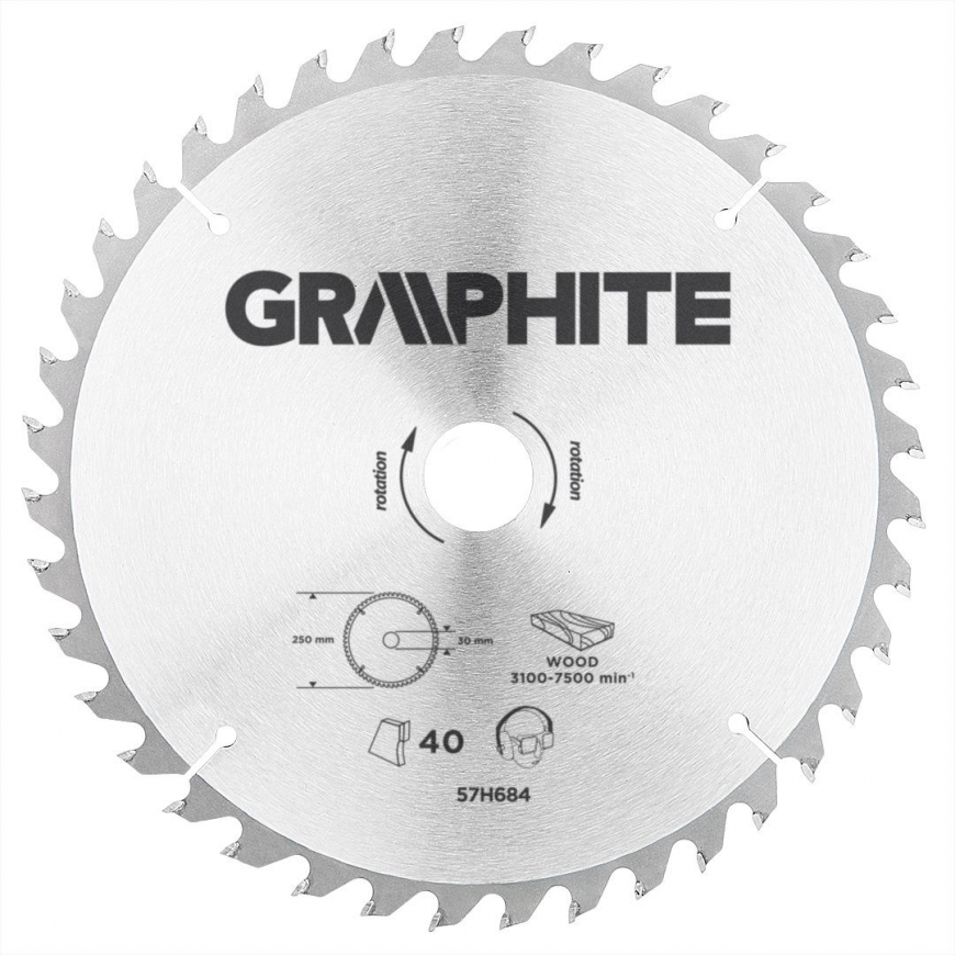 Graphite Grafitinis diskinis pjūklas 250x30x3,2mm 40 dantų. - 57H684 – 4
