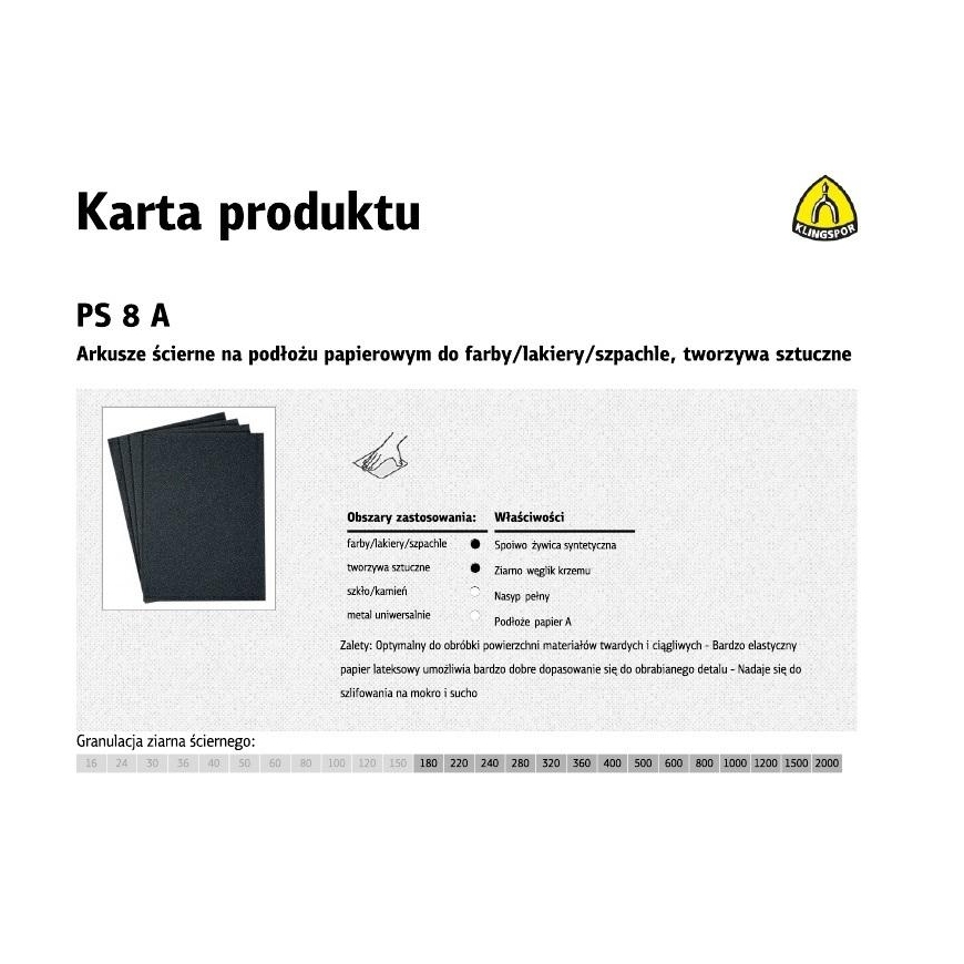 Klingspor Abrasive paper, waterproof ps8a sheets 230 * 280 gr 600 (45028) 50 pcs. – 2