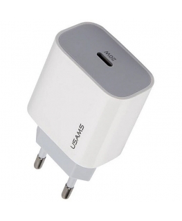 Usams T34 US-CC118 Wall Charger 20W 1x USB-C Plug (Type-C) PD3.0 Fast Charging iPhone 11 12 13 White