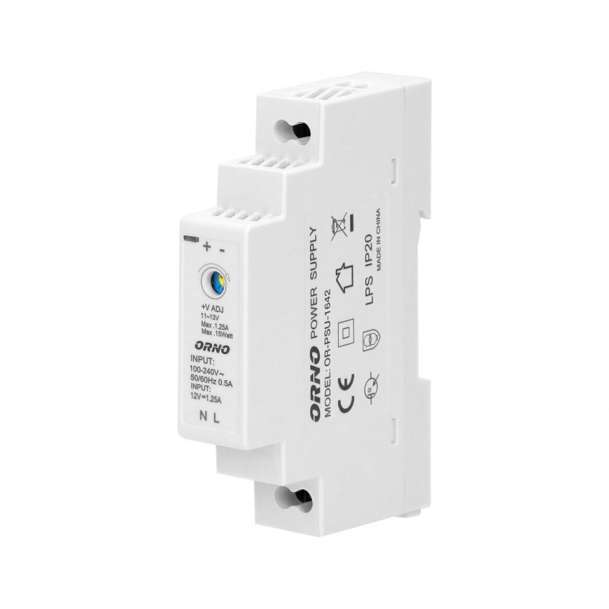 Orno Power supply for DIN rail 12VDC, 1.25A, 15W, 1 width module – 2