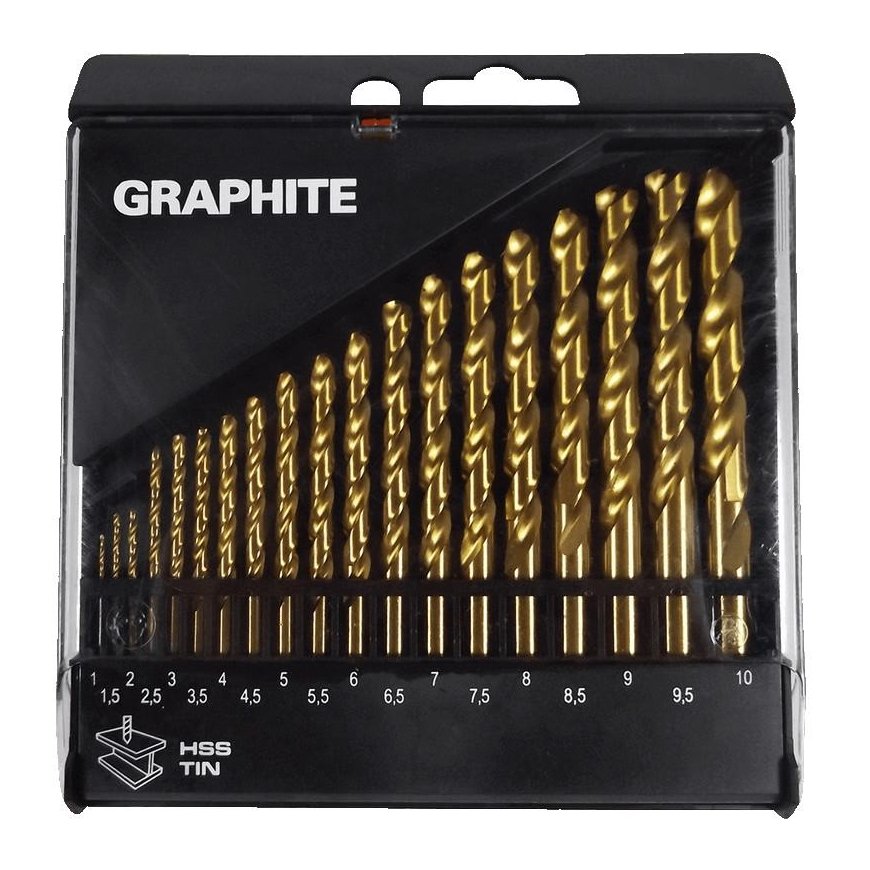 Graphite Graphite metal drill, titanium cylindrical 1.5 2 7 4.5 4 5.5 5 1 3 2.5 3.5 6 10 6.5 7.5 8 8.5 9 9.5 mm set (57H199) – 2
