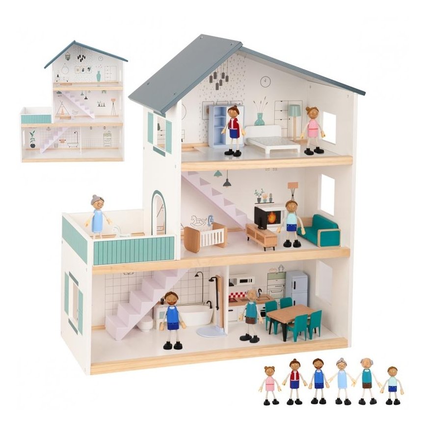 Tooky Toys TOOKY TOY Large wooden dollhouse + FSC figures