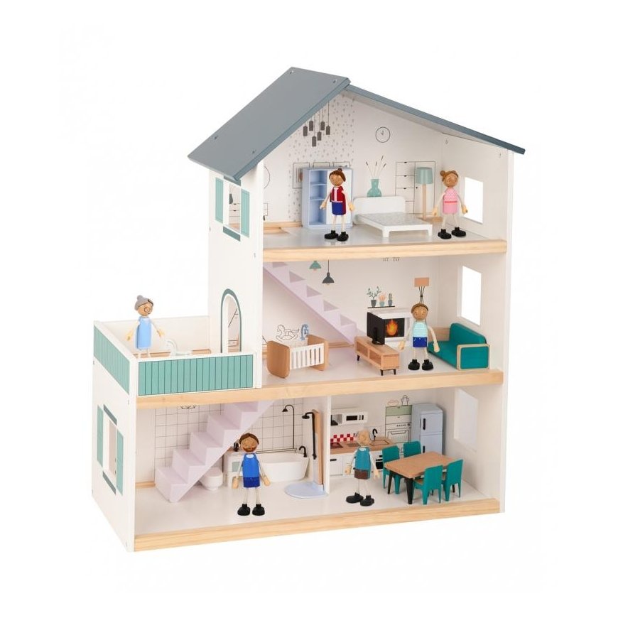 Tooky Toys TOOKY TOY Large wooden dollhouse + FSC figures – 2
