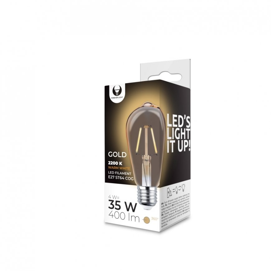 Forever COG Gold Fillament E27 ST64 4W LED Bulb 400 Lumens 2200K Warm White for decor & dargen light – 2