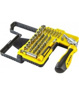Topex atsuktuvų antgaliai ir lizdai su rankena, 68 vnt (39D346)