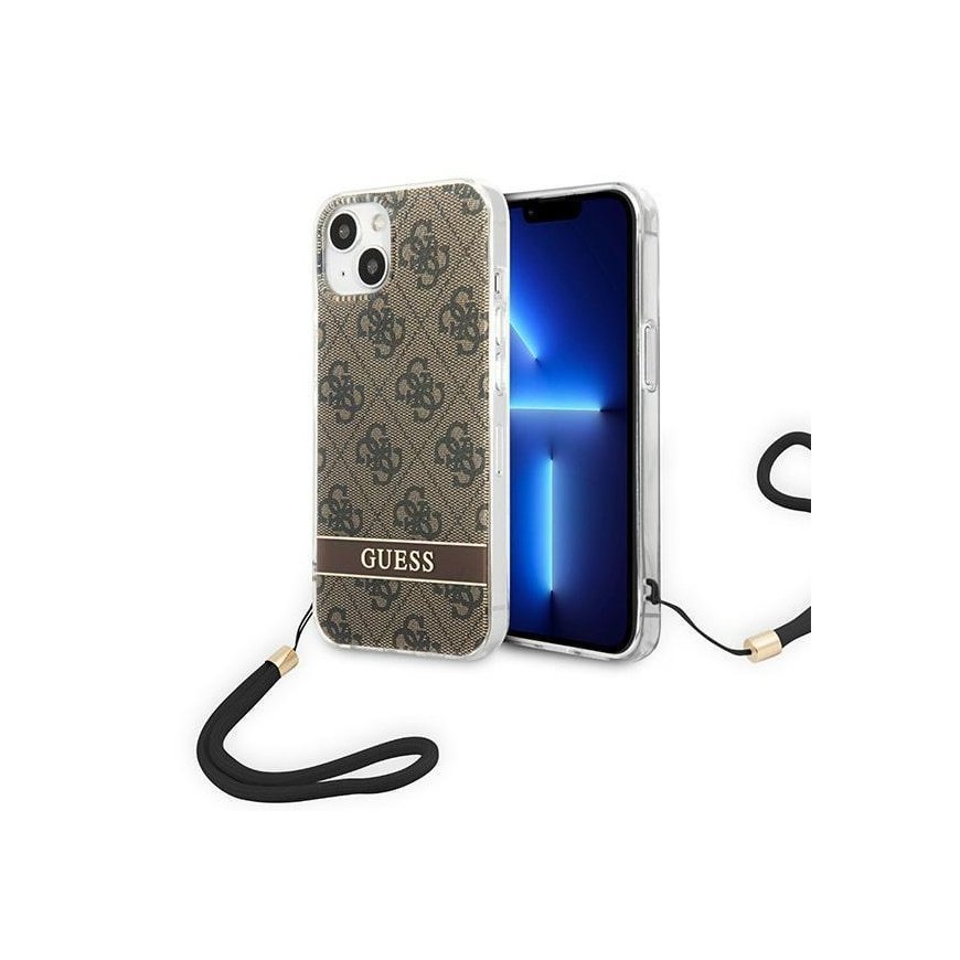Case Guess GUOHCP14MH4STW iPhone 14 Plus 6.7 inch Brown / Brown Hard Case 4G Printing Strap