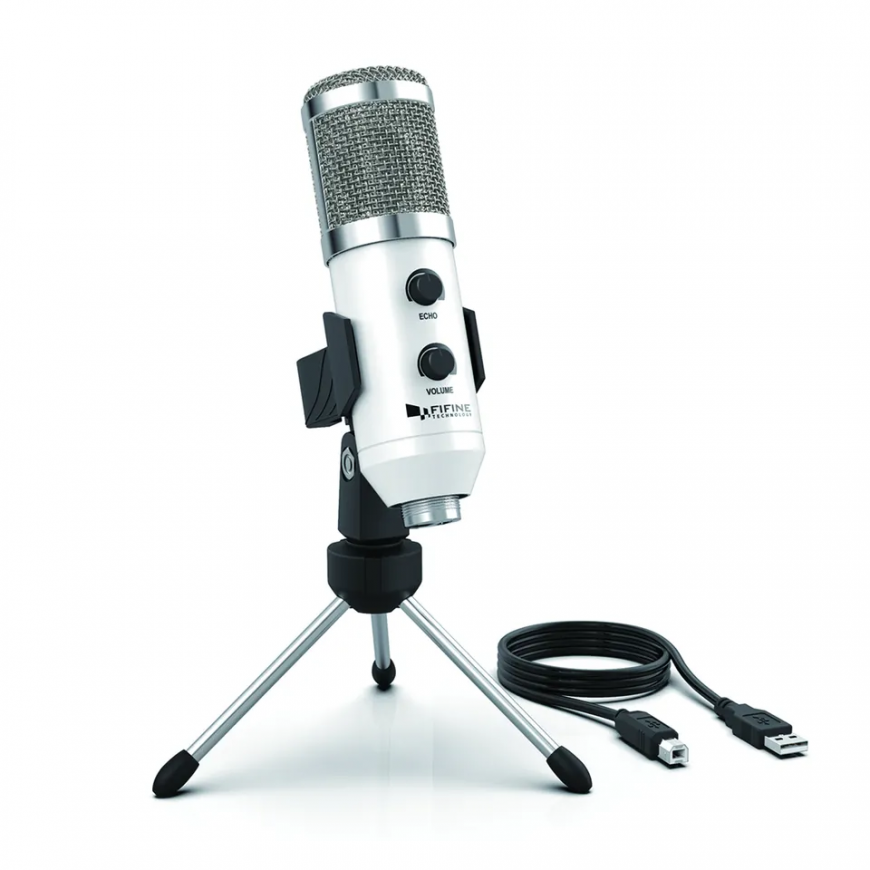 Fifine K056A Gaming Microphone | podcasts | streams | tripod | white