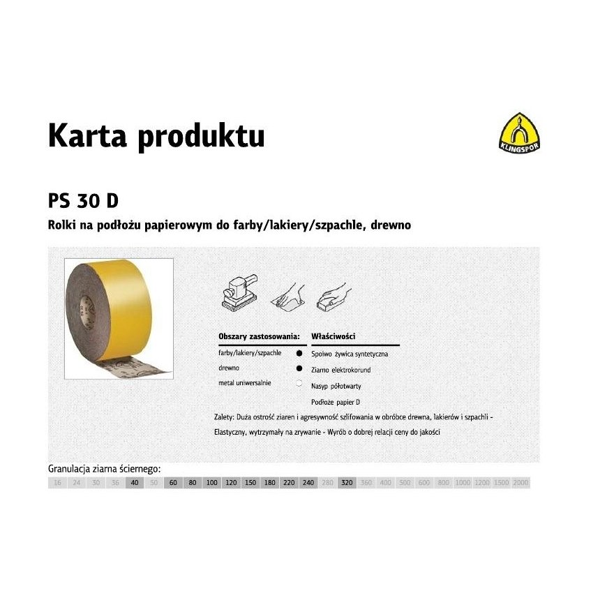 Klingspor Abrasive paper ps30d, width 115 mm, thickness 120 (45932 bm), 50 m roll – 2