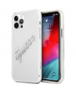 Dėklas Guess GUHCP12LKTRSVSI iPhone 12 Pro Max 6.7" permatomas hardcase Vintage Script Sidabrinis