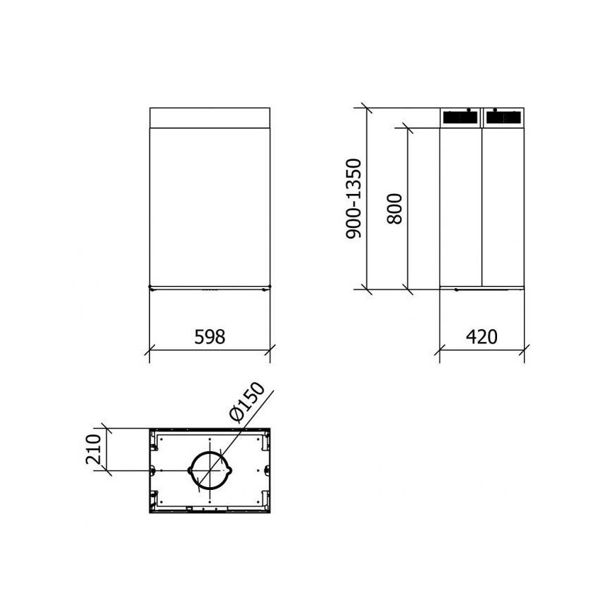 Erdvinis kvadratinio vamzdžio formos gartraukis Baraldi Ginza Island 60x43cm 700m3/h – 3