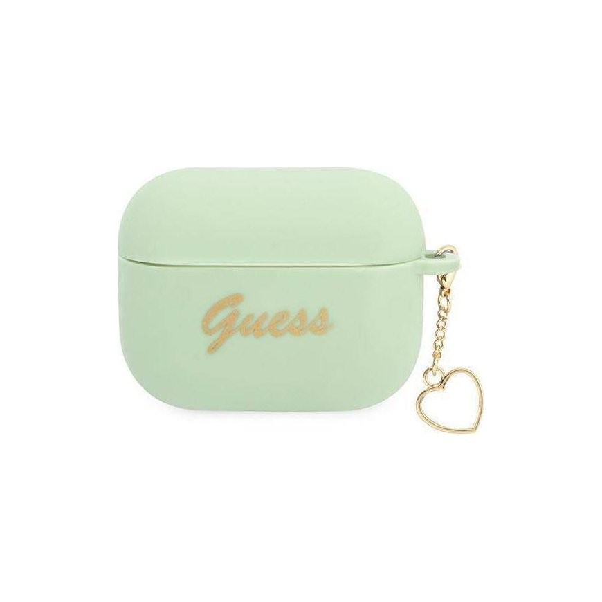 Guess Apsauginis dėklas silikoninis Charm Heart Collection, skirtas AirPods Pro žalias