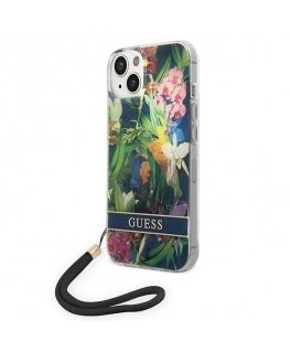 Dėklas Guess GUOHCP14SHFLSB iPhone 14 6,1 colio mėlyna / mėlyna kieto dėklo gėlių dirželis