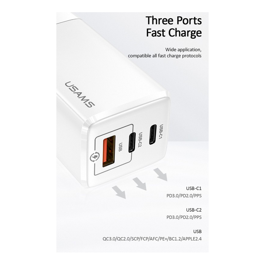 Usams MT 1x USB-A charger 2x USB-C 3 A (MTXLOGTC02) – 3