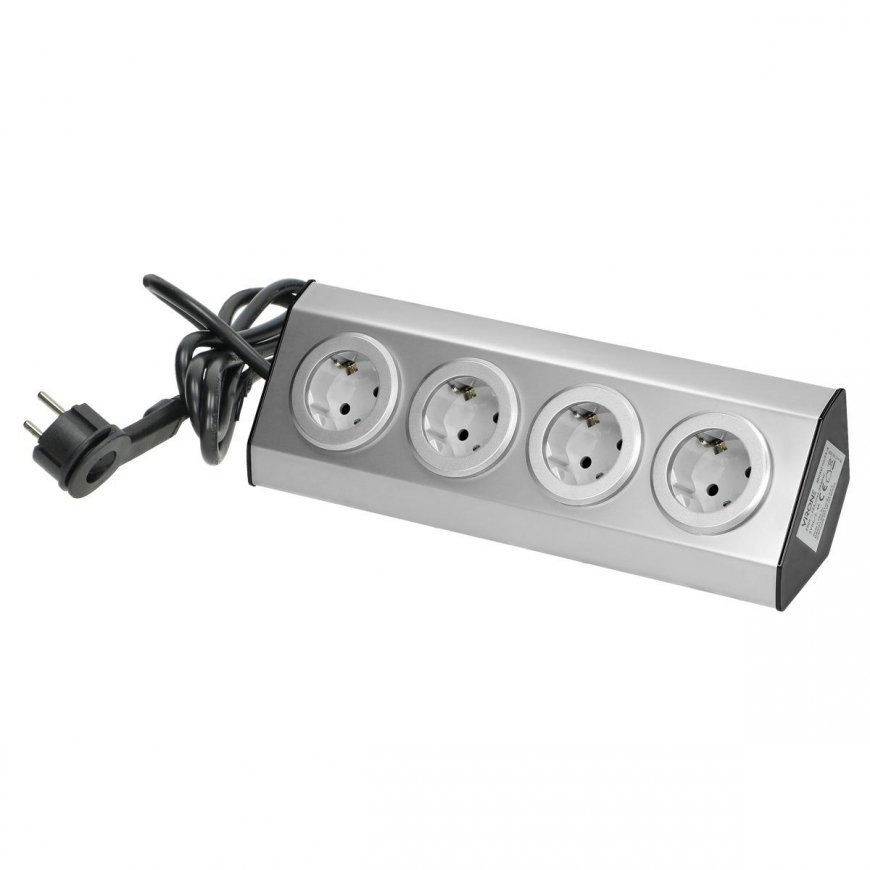 Orno Baldai, kitchen socket with Velcro fastener 4x2P + Z schuko, INOX with 1.5 m cable. – 2