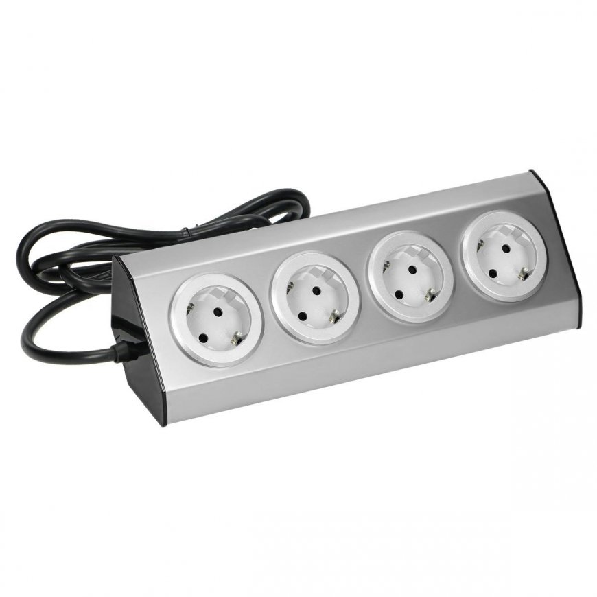 Orno Baldai, virtuvės lizdas su Velcro užsegimu 4x2P + Z schuko, INOX su 1,5 m laidu. – 4