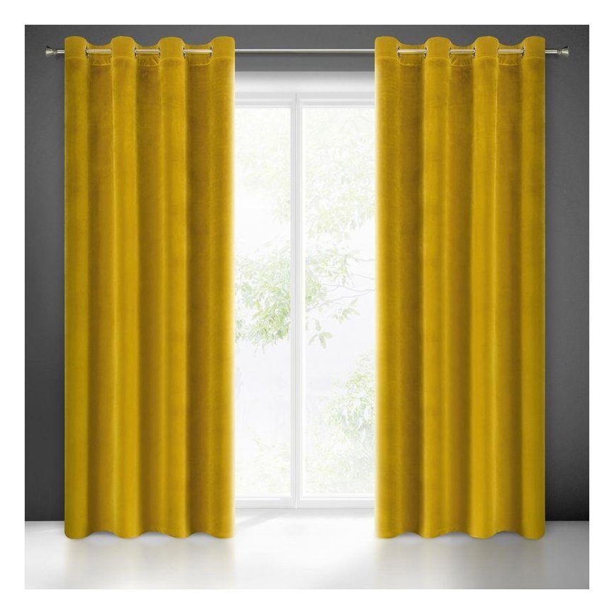 Soft and shiny velvet night curtain Eurofirany SAMANTA 140X250 cm, loops/rings, color: mustard