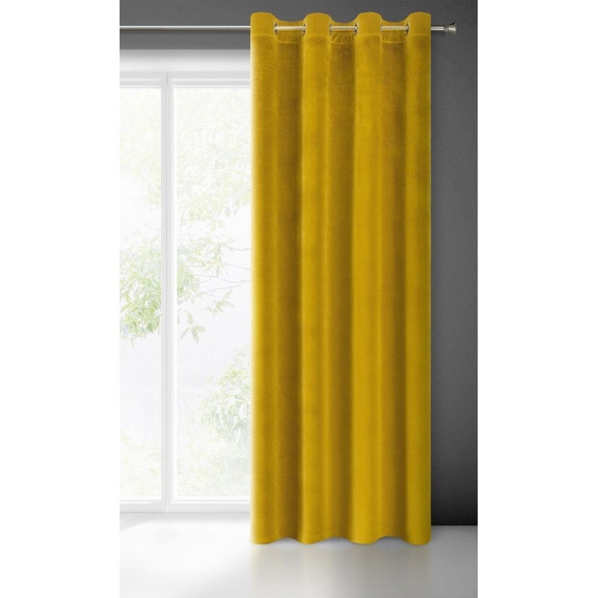 Soft and shiny velvet night curtain Eurofirany SAMANTA 140X250 cm, loops/rings, color: mustard – 2