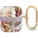 Guess Flower Strap Collection apsauginis dėklas, skirtas AirPods, violetinis