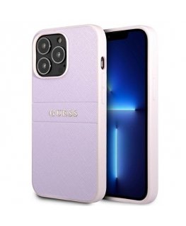 Case Guess GUHCP13LPSASBPU iPhone 13 Pro / 13 6.1" purple/purple Saffiano Hot Stamp & Metal Logo