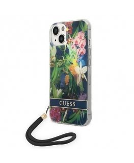 Case Guess GUOHCP14MHFLSB iPhone 14 Plus 6.7 inch Blue / Blue Hard Case Flower Strap