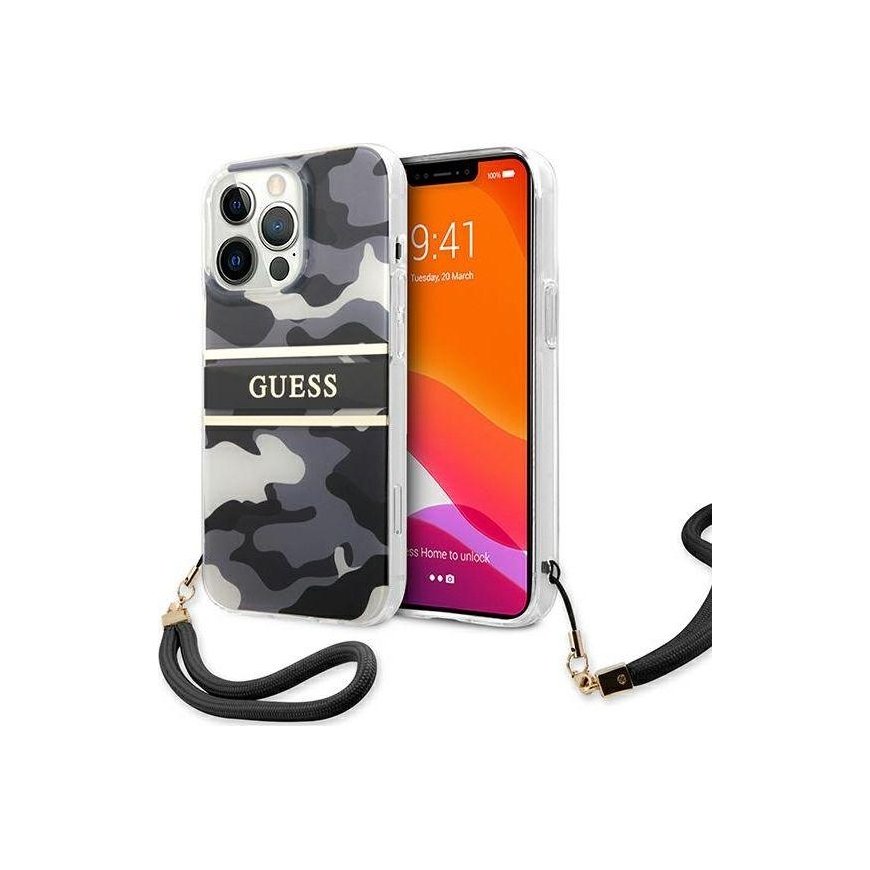 Guess GUHCP13XKCABBK iPhone 13 Pro Max 6.7" juodas/juodas hardcase Camo Strap Collection – 2