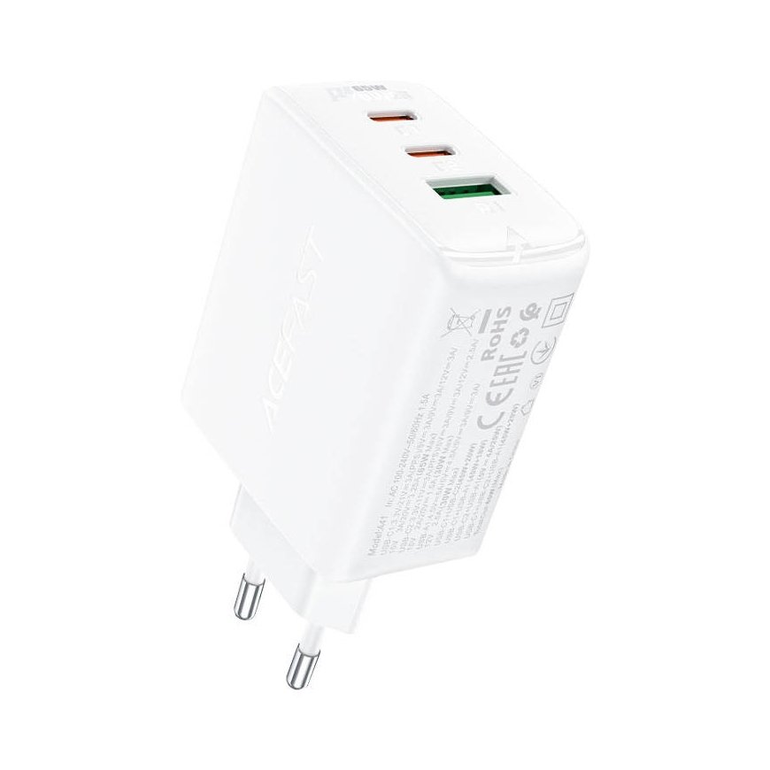 Wall charger Acefast A41 , 2x USB-C + USB, GaN 65W (white)