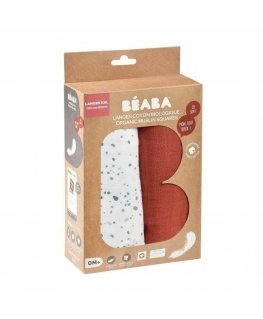 BEABA COTTON 2 PCS. XXL SIZE DIAPER SET 120X120 CM, HOT SAUCE/TERRAZZO