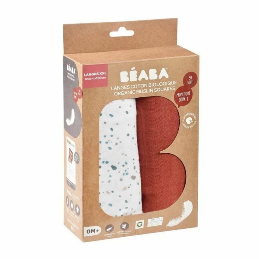 BEABA COTTON 2 PCS. XXL SIZE DIAPER SET 120X120 CM, HOT SAUCE/TERRAZZO