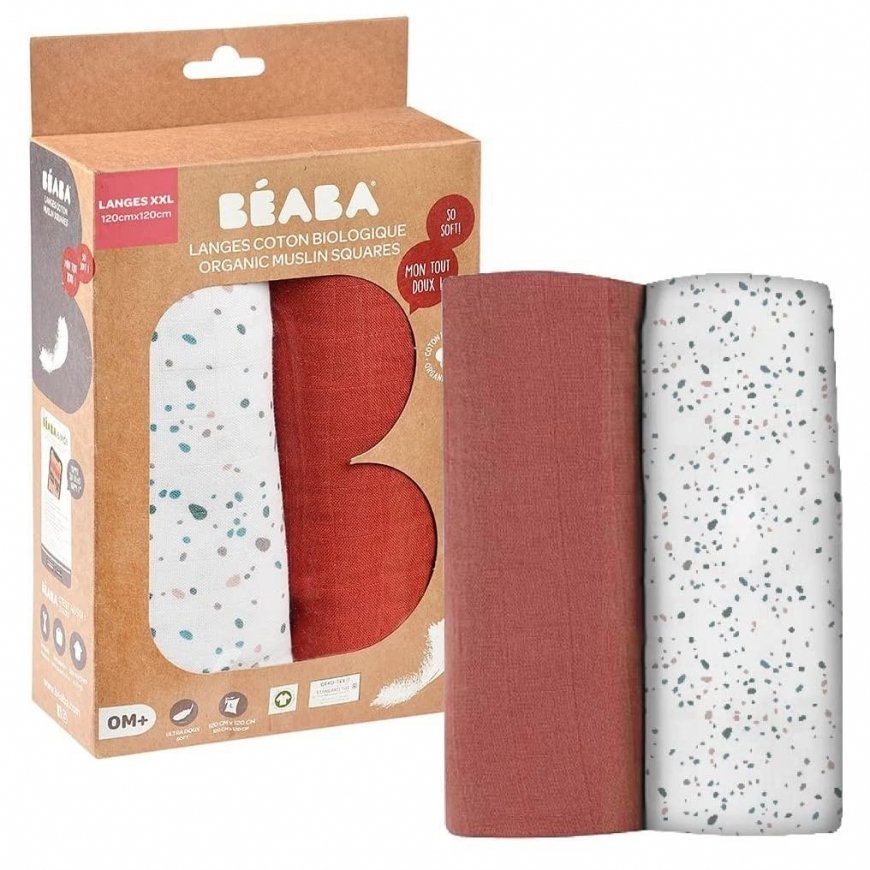 BEABA COTTON 2 PCS. XXL SIZE DIAPER SET 120X120 CM, HOT SAUCE/TERRAZZO – 2