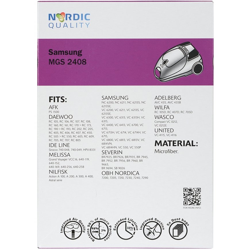 Nordic Quality MGS 2408 Cylinder vacuum Dust bag – 2