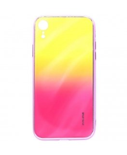 Evelatus Apple iPhone XR Water Ripple Gradient Color Anti-Explosion Tempered Glass Case Gradient Yellow-Pink