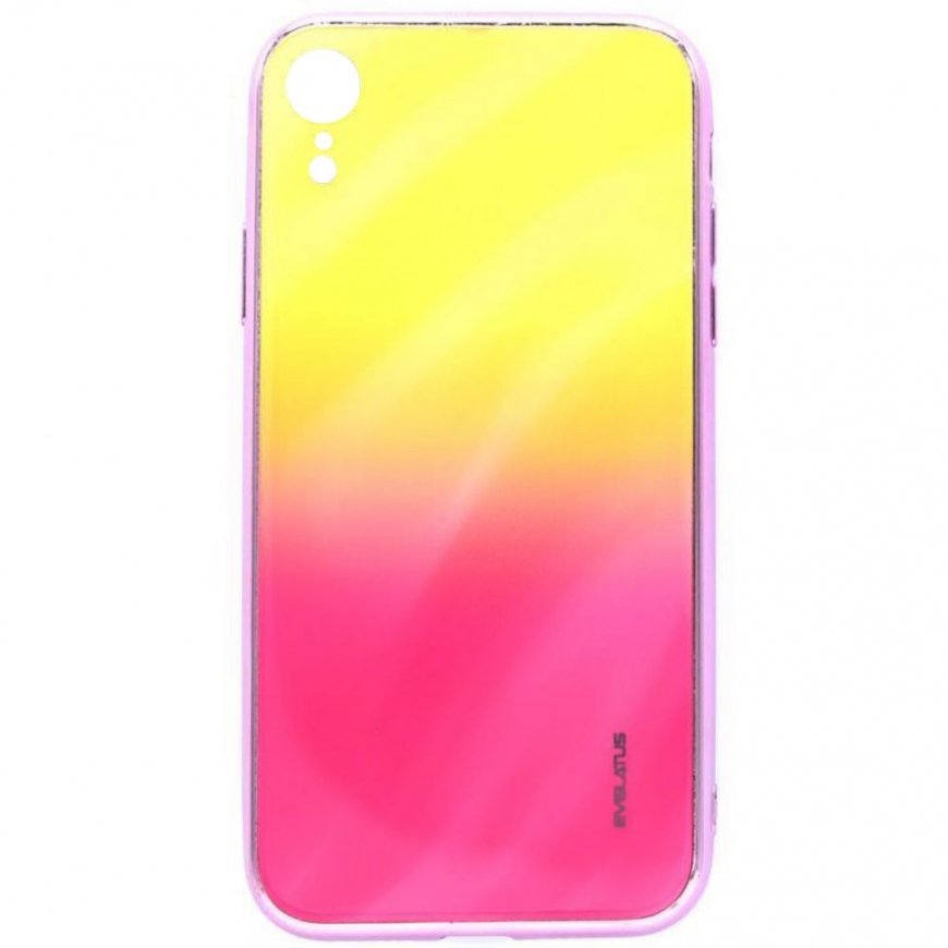 Evelatus Apple iPhone XR Water Ripple Gradient Color Anti-Explosion Tempered Glass Case Gradient Yellow-Pink