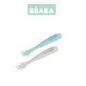 BEABA BABY SILICONE 2 PCS SET WITH BOX, Grey/Blue