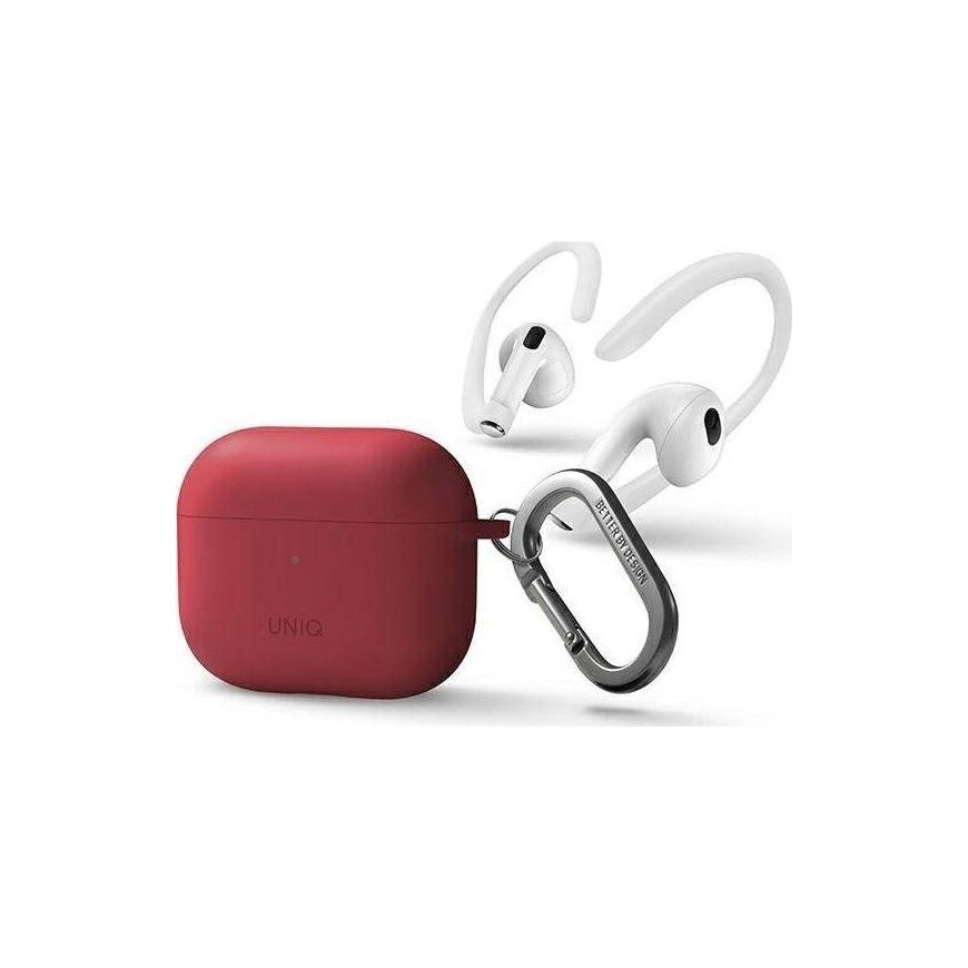 UNIQ DĖKLAS nexo AirPods 3 GEN + ausų kabliukai Silicone Raudona/CORAL – 2