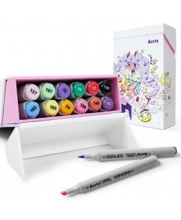 Double-sided markers - felt-tip pens ARRTX Oros, 12 colors, pastel tones