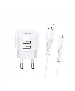Usams US-T20 Set 2in1 Round Shape Compact 2.1A Travel charger + USB to Type-C 1m Cable White