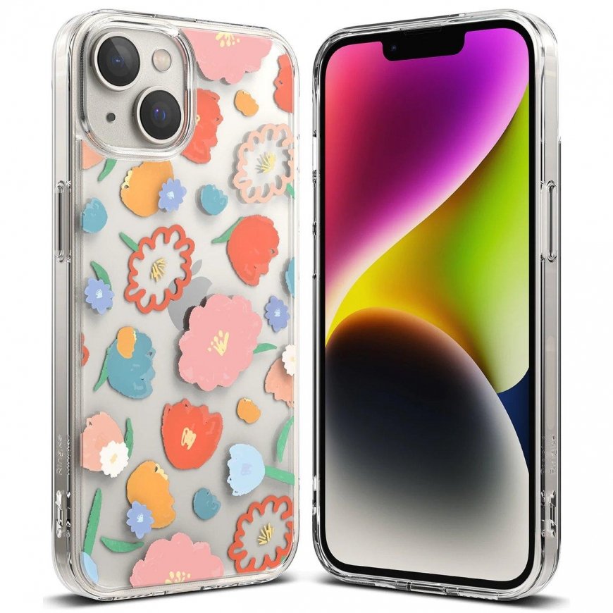 Dėklas „Ringke Fusion Design Armored“ movos dangtis su geliniu rėmu, skirtas „iPhone 14 Plus“ permatomam (floral) (FD637E31)