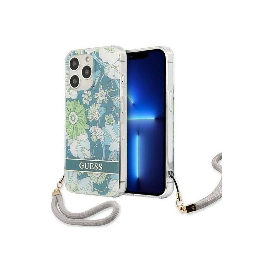 Guess GUHCP13LHFLSN iPhone 13 Pro / 13 6.1" žalias/žalias hardcase Flower Strap