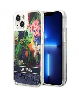 Guess GUHCP14SLFLSB iPhone 14 6.1 inch Blue / Blue Hard Case Flower Liquid Glitter