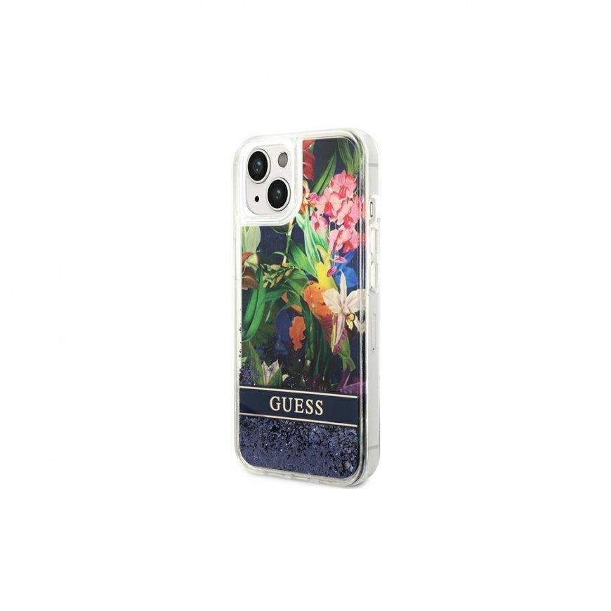Guess GUHCP14SLFLSB iPhone 14 6.1 inch Blue / Blue Hard Case Flower Liquid Glitter – 2