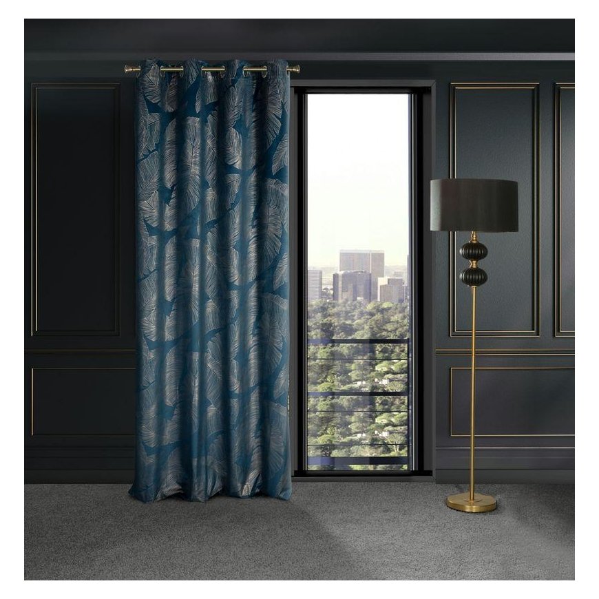 Eurofirany LIMITED COLLECTION MUSA2A Naktinė užuolaida iš minkšto aksomo su bananų lapų raštu, 140X250 cm, kilpos / žiedai, spal