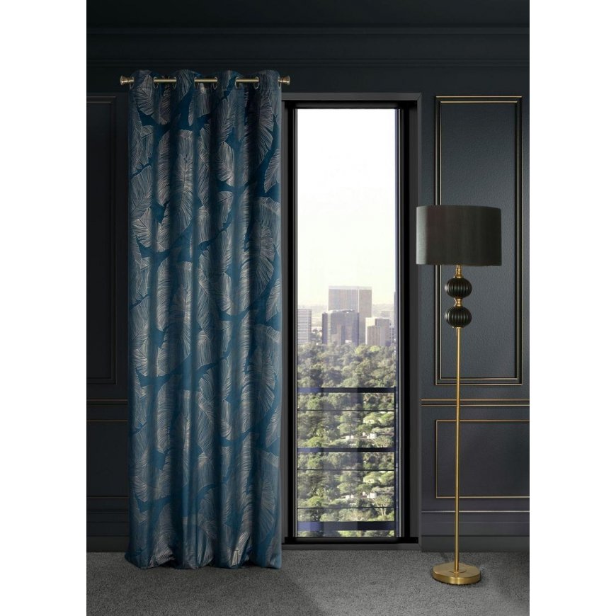 Eurofirany LIMITED COLLECTION MUSA2A Naktinė užuolaida iš minkšto aksomo su bananų lapų raštu, 140X250 cm, kilpos / žiedai, spal – 2