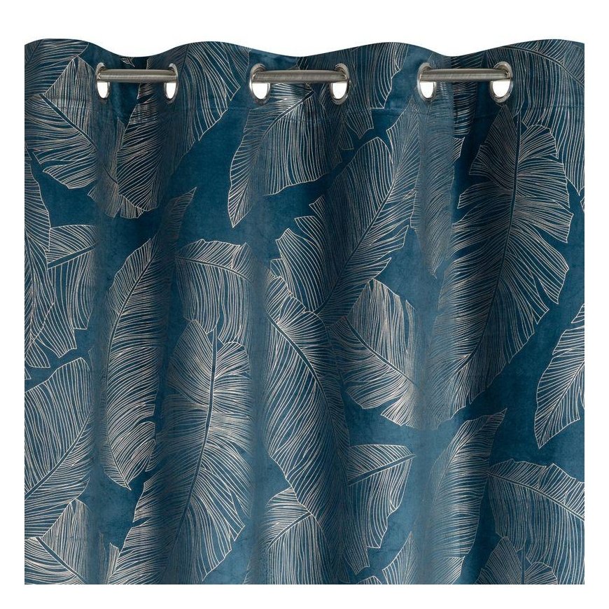 Eurofirany LIMITED COLLECTION MUSA2A Naktinė užuolaida iš minkšto aksomo su bananų lapų raštu, 140X250 cm, kilpos / žiedai, spal – 4