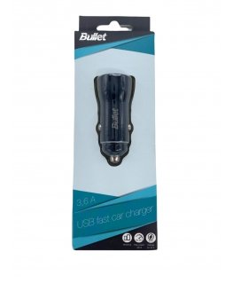 - BULLET USB Car Charger Q3.0 + Type C 2.4A Black