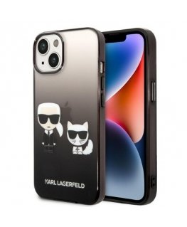 Karl Lagerfeld KLHCP14MTGKCK iPhone 14 Plus 6,7 colių kietasis dėklas juodas / juodas Gradient Ikonik Karl & Choupette