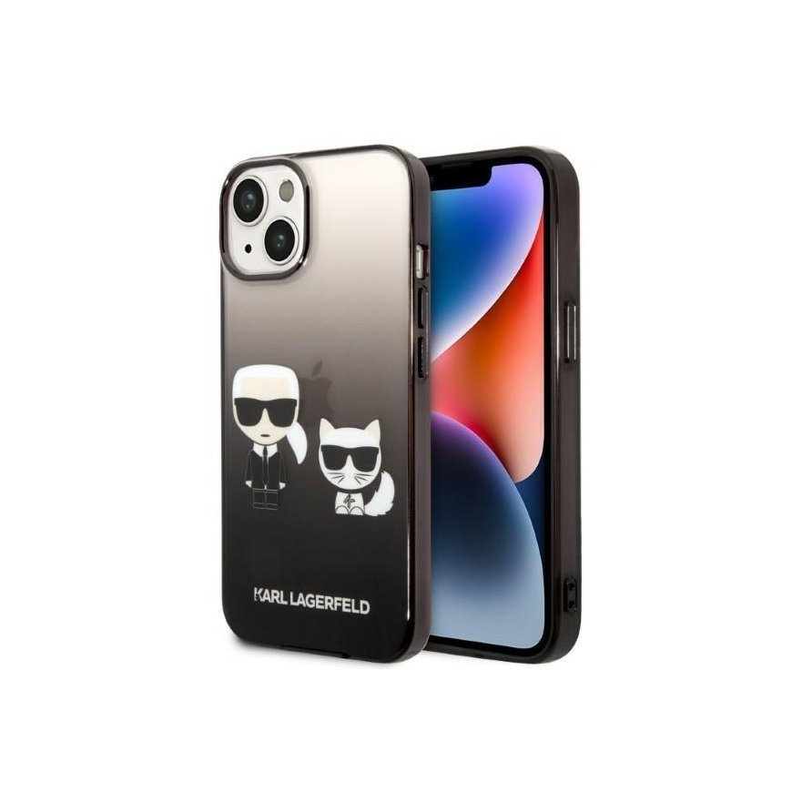 Karl Lagerfeld KLHCP14MTGKCK iPhone 14 Plus 6.7 Inch Hard Case Black / Black Gradient Ikonik Karl & Choupette