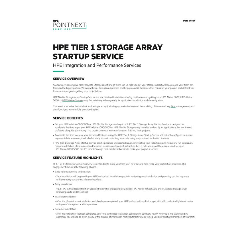HP HPE Technical Installation Startup SVC