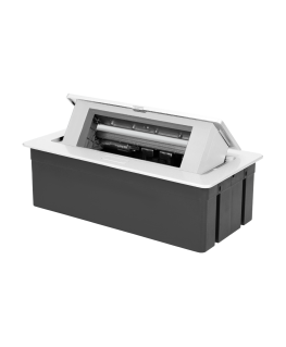 Orno NOEN furniture cassette, built into the table top, with integrated PVC frame for modular sockets 3 x 45x45 mm or 6 x 22.5x4
